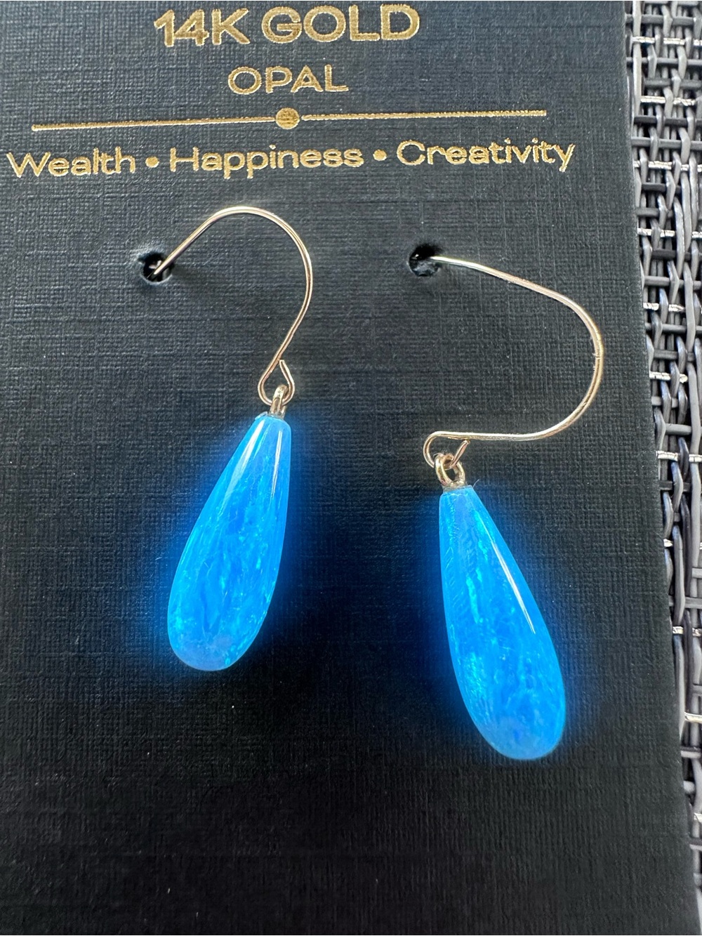 14K Gold Opal Teardrop Earrings — Electric Blue